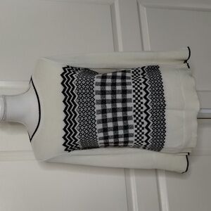 Talbots crew sweater ivory & black size petite medium wool blend